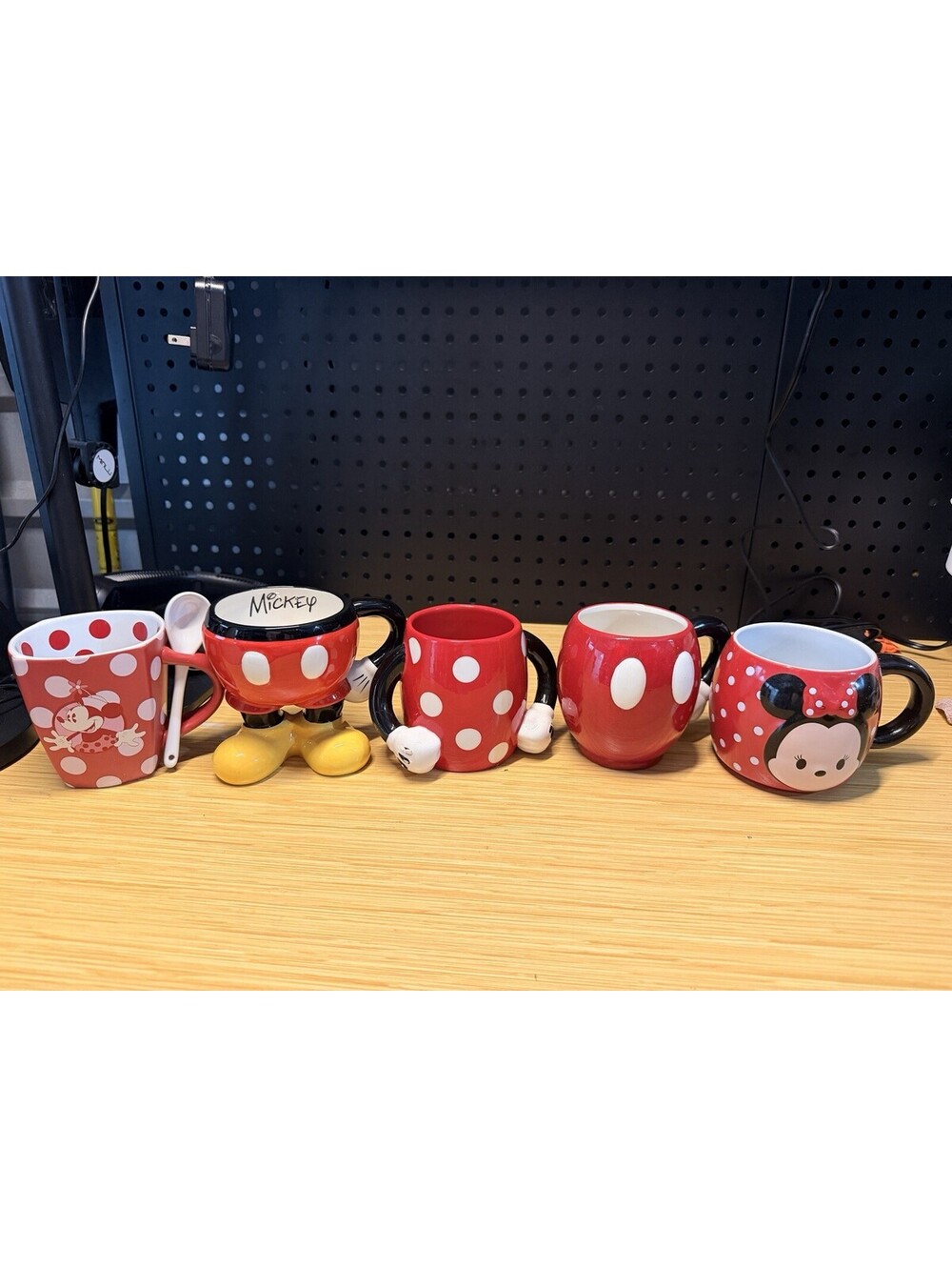 Set Of 5 Mickey & Minnie Mouse Mugs Half Body Legs 3D Matching Red Disney